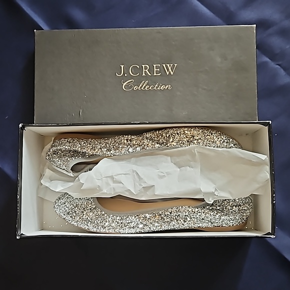 NEW IN BOX J. Crew Lula Glitter Ballet Flats, Size 8, Metallic Silver - Picture 5 of 6